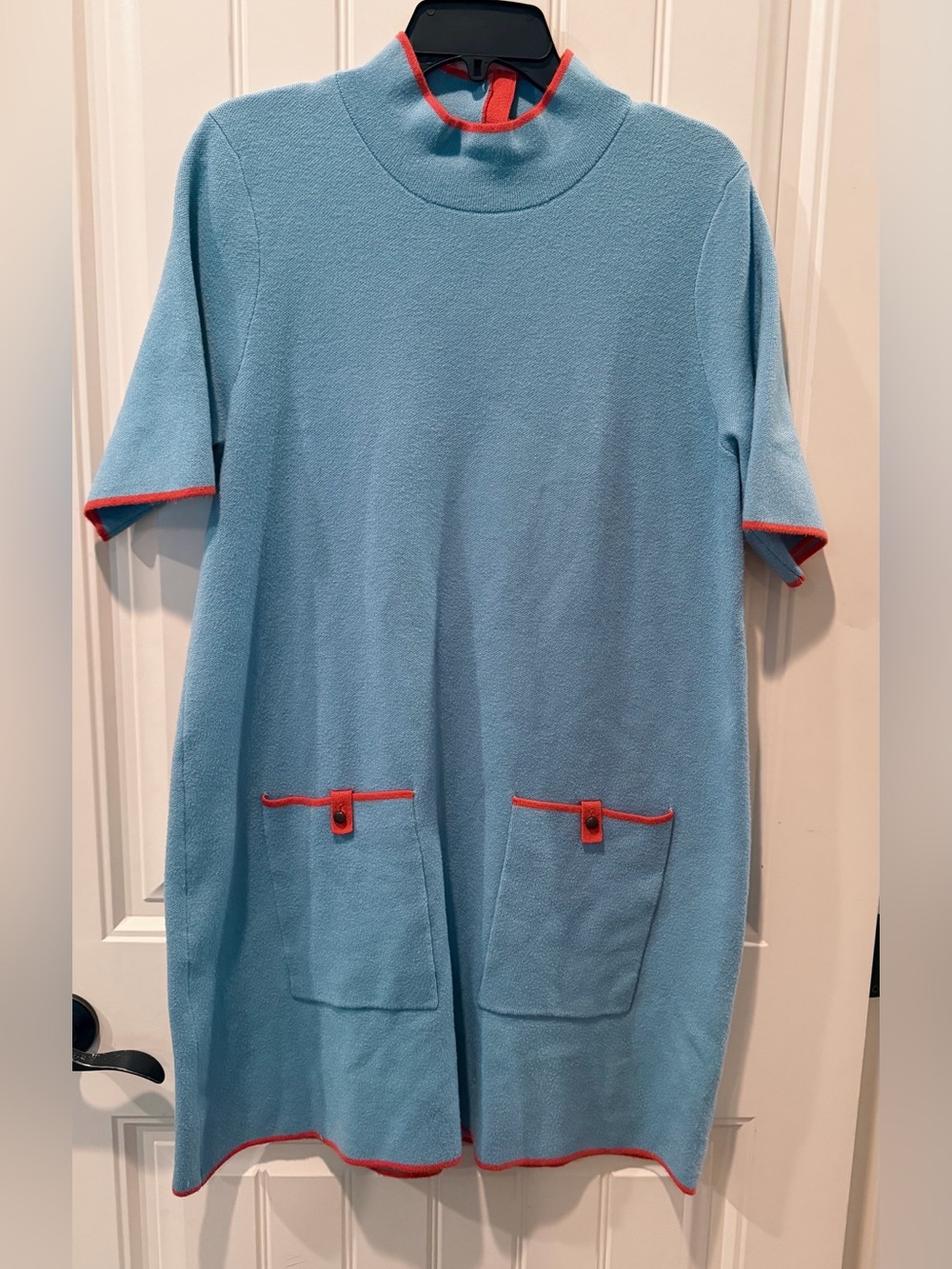 Anthropologie Maeve XL Light Blue Dress Orange Trim Feminine Quality Fall Winter